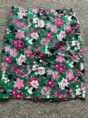 J. Crew Green Pencil Skirt with Pink & White Floral Print